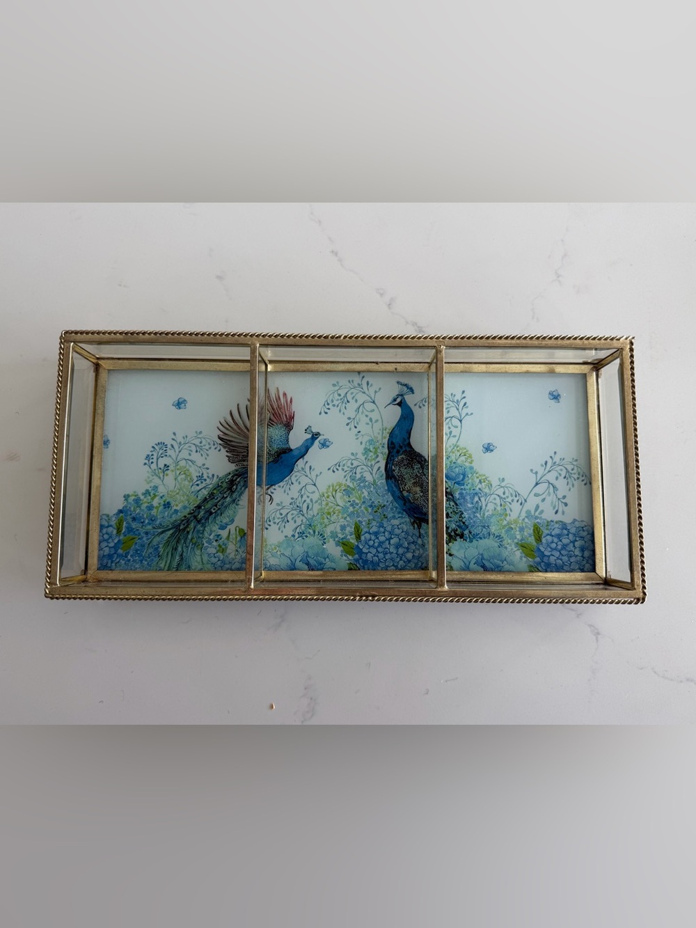 Jewelry holder - 3 compartments, peacock design